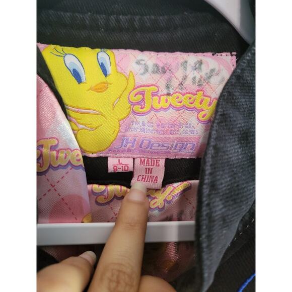 Rare Tweety Bird Bomber Racecar Jacket Button Up Youth 9-10 L - Picture 2 of 7